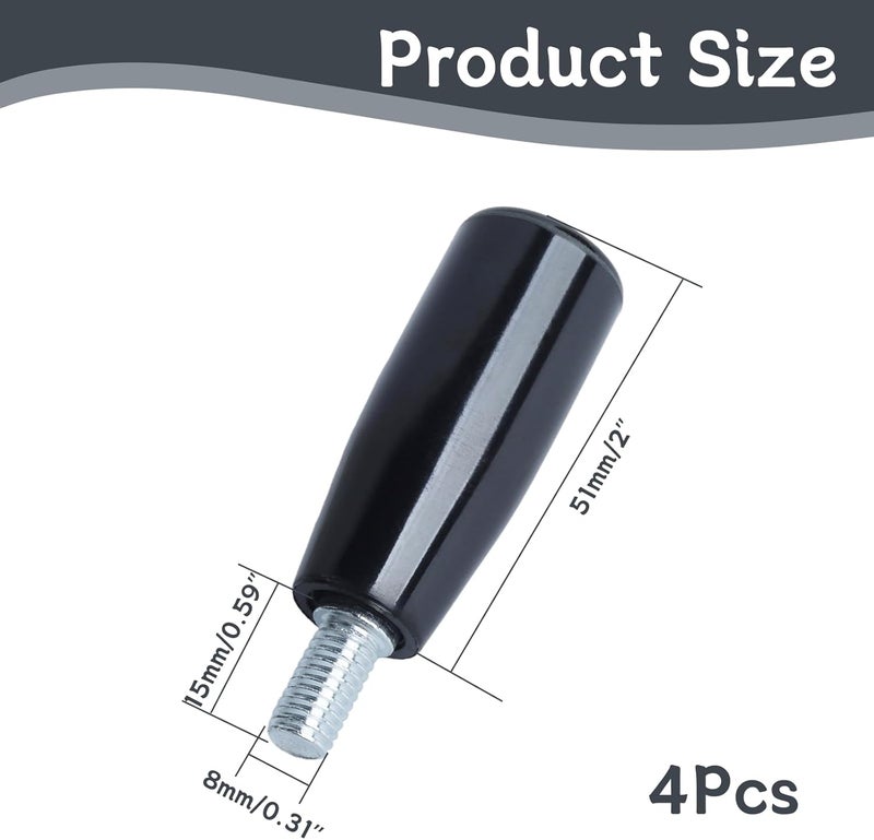 Begino 4 Pcs Revolving Handwheel Handle, M6 Male Threaded Stem, Zinc Alloy Steel with Powder Coated Finish, for Milling Machine & Lathe Equipment (Black) - Image 2